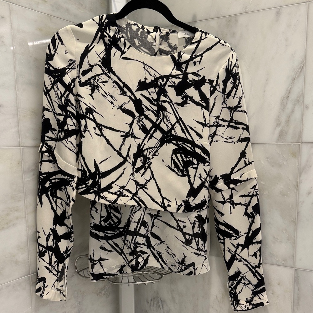 A.L.C. Black and Cream Abstract Blouse